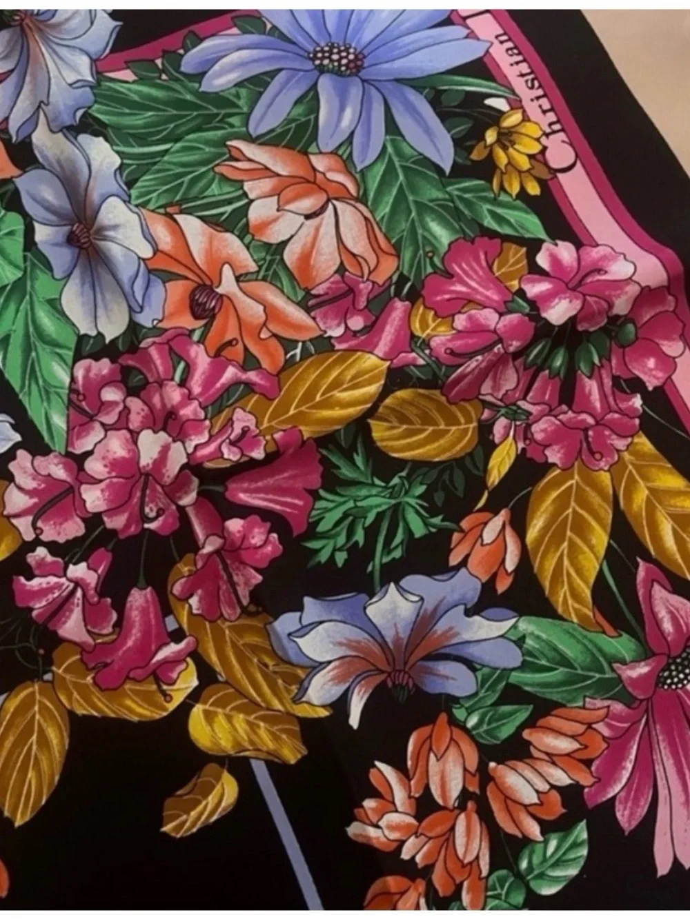 Dior Floral Silk Scarf in Black, Pink, Orange, Green, Blue